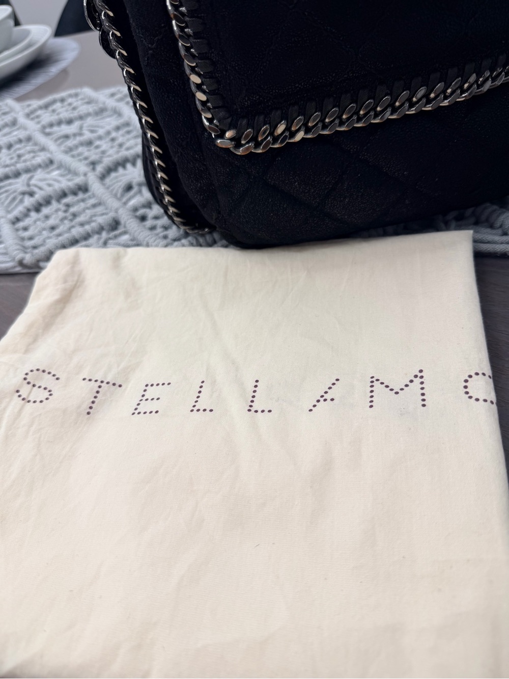 Stella McCartney Black Quilted Backpack Bag with Chain Trim